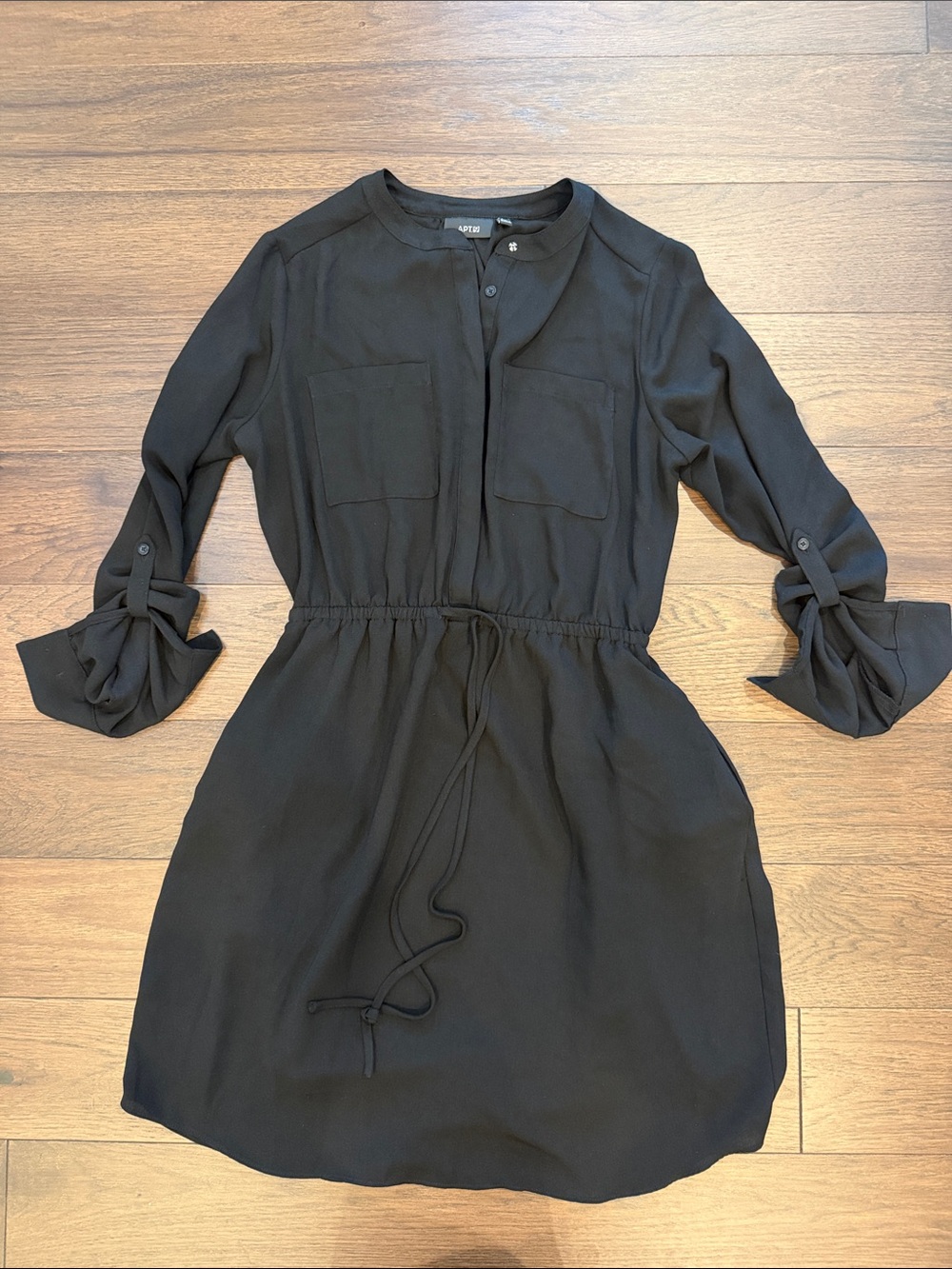 Apt. 9 Black Long Sleeve Drawstring Shirt Dress Size 10 - C45-051